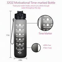 Bouteille d'eau motivante en plastique de 32 oz avec marqueur de temps, sans BPA, en Tritan, pour le sport et le fitness, vente en gros, logo personnalisé OEM