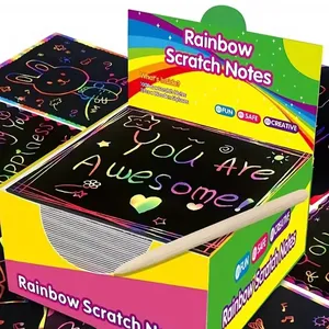 Gökkuşağı Scratch notlar çocuklar için 100 adet sihirli Scratch kağıt not kartları oyuncak sanat el sanatları Diy parti Favor kızlar için malzemeleri