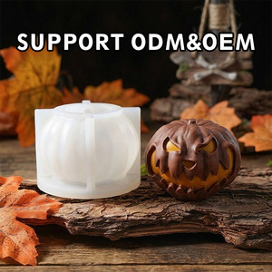 Moule en silicone Citrouilles d'Halloween 3D Jack O'Lantern pour bougies, <span class=keywords><strong>cire</strong></span> de soja, résine époxy, béton, savon, plâtre – Fournitures DIY pour la fabrication de bougies - Product Image 3