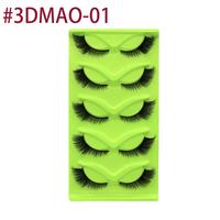 Lot de 5 paires de faux cils en bande effet œil de chat inclinés, personnalisables avec logo OEM, sans colle, en cheveux synthétiques, effet 3D, pour l'exportation