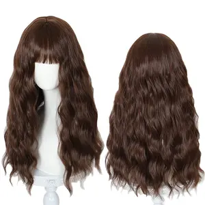 Toptan 60cm uzun vücut dalga kahverengi HP Hermione Wig peruk Cosplay sentetik Anime isıya dayanıklı saç peruk