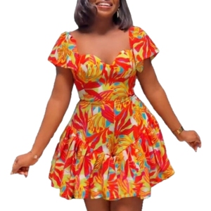 Combinaison décontractée pour femme à imprimé explosif, taille cintrée, plissée et à manches volantées, Tendance - Product Image 1