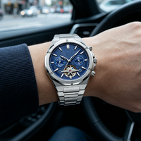 Montre automatique mécanique pour homme, étanche, en acier inoxydable, chronographe squelette, montre de luxe pour affaires