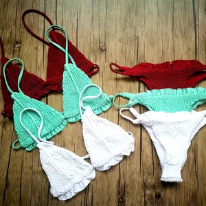 Wholesale Custom Bathing Suit Drawstring String Tanga Bikini Set 2023 Swimsuit 2 Piece Swimsuit Women Swimwear Thong Bikini Set