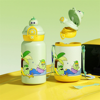 Taza Aislada Portátil con Pajita para Niños Escolares, Termo Infantil Divertido y Bonito, Taza de Agua de Acero Inoxidable 316 de Grado Alimenticio con Dibujos Animados de Animales