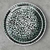 Plateau de service artisanal moderne en MDF avec incrustation de nacre, motif floral, écologique, durable, léger, avec poignées, pour mariages et Diwali