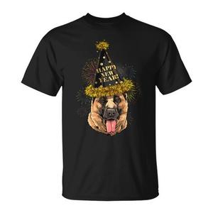 T-shirt da festa per cani con scritta Happy New Year del pastore tedesco, nera, per adulti, unisex - Product Image 1