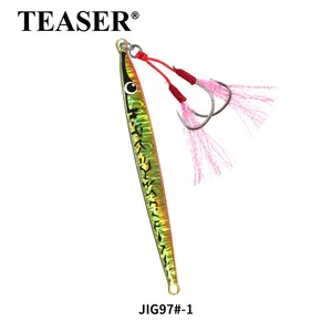 TEASER Pesca J97 160g 200g Hundimiento Señuelos de Pesca de Mar Agua salada Vertical Metal Jig Jerkbait Twin Assist Hook Speed Jigging Señuelo