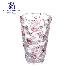 Vaso de vidro colorido, vaso de vidro com design de rosas, flores de boa qualidade, decoração, casamento, vidro, barra