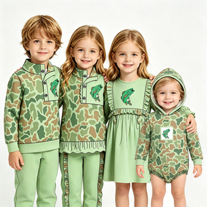 MOQ personnalisé 5 pièces, Vêtements camouflage pour bébés filles et garçons, styles chasse, vente en gros, vêtements pour frères et sœurs, boutique, prix usine, barboteuses, robes, pulls - Product Image 1