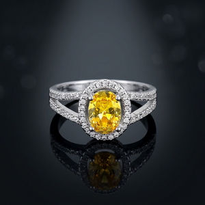 Fashion CZ Classic Oval Cut Rhodium Plated <b>Brass</b> Unisex Engagement <b>Ring</b> for Wedding and Anniversary - Product Image 2