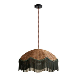 Lampe suspendue rétro en rotin avec pompons, lustre rond à six têtes pour salon, chambre à coucher, décoration de la maison - Product Image 5