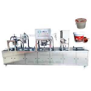 Automatic Bucket Packing Machine For Chili Sauce Jam Popcorn Sugar Biscuit Plastic Barrel Ice Cream Filling Sealing Press Lid