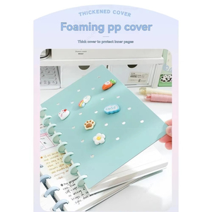 Cuaderno creativo A5 de hojas sueltas – Bloc de notas desmontable con botón de hongo, lindo cuaderno desmontable de doble cara con dibujos animados - Product Image 4