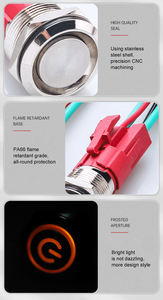 19mm 고전류 조명 방수 스테인레스 스틸 푸시 버튼 스위치 10A 15A <span class=keywords><strong>20A</strong></span> 1NO 스위치 조합 플랫 헤드 모양 - Product Image 6