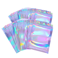 100 pièces de sacs en plastique holographiques refermables avec fermeture éclair, emballage alimentaire, sacs en mylar holographiques, résistants à l'humidité, pour collations