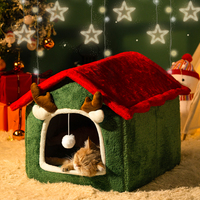 Lit pour chat en peluche de Noël en gros, lit-caverne chaud et fermé pour animaux de compagnie, maison douce d'intérieur pour chats et petits chiens