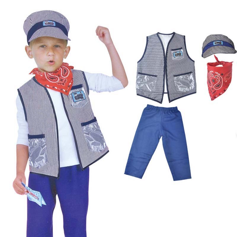 Kids Train Engineer Costume Set – 8 Piece Conductor Dress Up Kit With Vest, Hat, Whistles & More For Halloween & Role Play - View #6