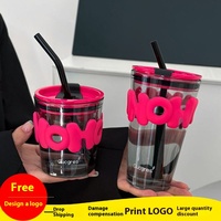 Gobelet en verre tendance et coloré, style Ins, avec alphabet et petit logo imprimé, pour café avec paille, vaisselle de qualité