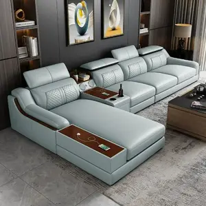 Nordic Style Luxury Modern Leather Sofa Set Light L-Shaped Combination For Hotel And Apartment Living Room Furniture Sofa