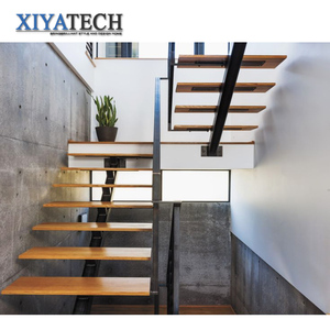 Piso de escalera portátil, escaleras de nogal, escalones de madera, elevador de madera flotante para el hogar, estructura de acero moderna, madera maciza para interiores, 25-35 días - Product Image 1