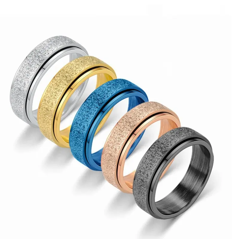hot sale stainless steel stress relief rainbow plated frosting anxiety magnet fidget spinner ring