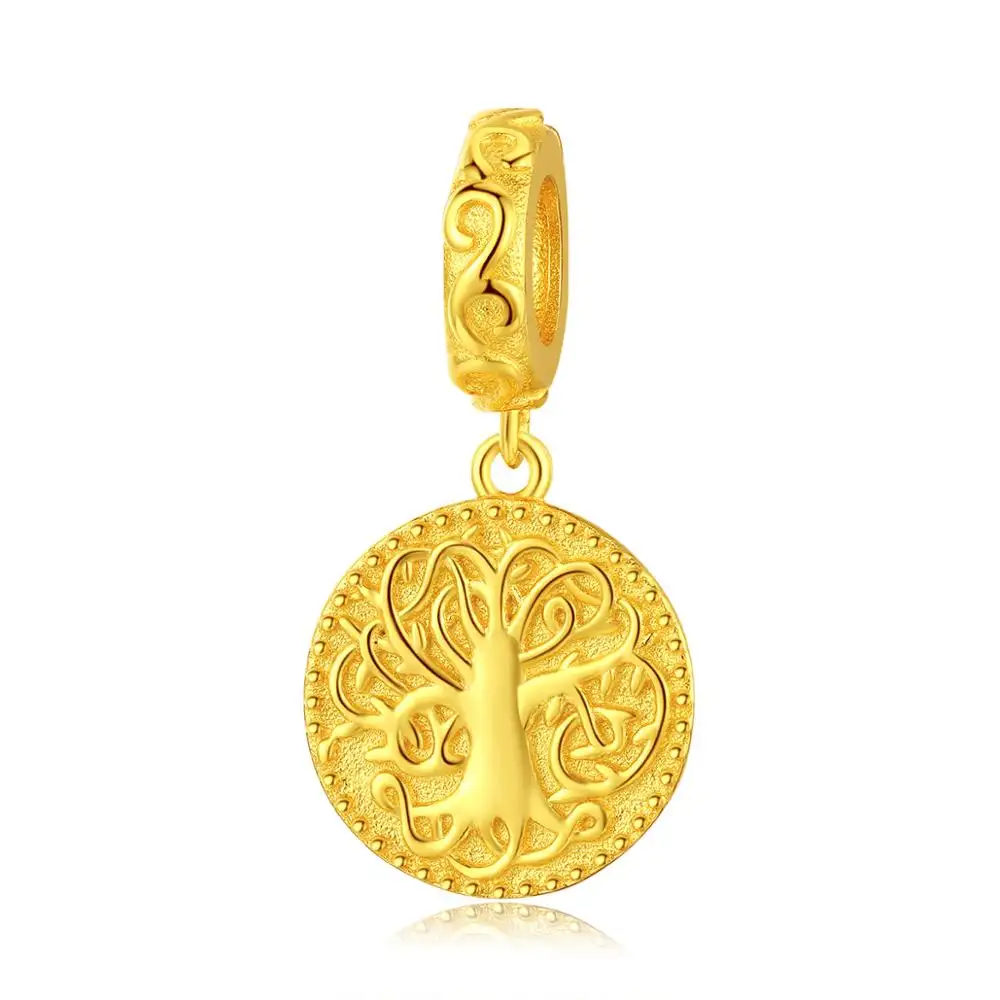 Life Tree S925 Liontin Emas Perak Murni Berlapis Emas dengan Aksesori DIY Emas Asli