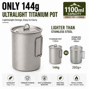 Pot de camping en titane de 1100 ml, ustensiles de cuisine ultralégers pour la randonnée, poignée pliable, pot de cuisson pour la randonnée en plein air - Product Image 3