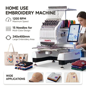 Machine à broder informatisée à 15 aiguilles, à tête unique, automatique, pour broderie de casquettes et de surfaces plates, usage domestique, studio ou commercial - Product Image 1