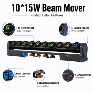 ไฟหัวเคลื่อนที่แบบลำแสง LED RGBW ขนาด 10x15 วัตต์ สำหรับงานแต่งงาน คลับ และเวทีคอนเสิร์ต - Product Image 4