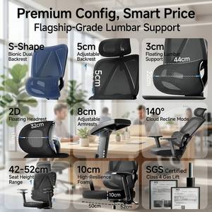 <span class=keywords><strong>Chaise</strong></span> <span class=keywords><strong>de</strong></span> <span class=keywords><strong>bureau</strong></span> ergonomique moderne et abordable en maille avec soutien lombaire réglable pour managers, cadres, personnel, chambre et école - Product Image 6