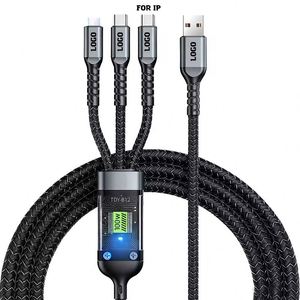 100W <b>Type</b> <b>C</b> 3 in 1 Nylon Braided Data Night-Luminous Universal Cell Phone <b>Usb</b> <b>Cable</b> <b>Type</b>-<b>C</b>/Android Charger Cord - Product Image 1