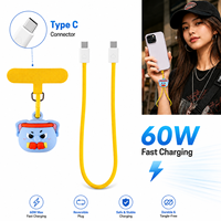 Câble de charge rapide 60W et transfert de données USB-C vers USB-C avec lanière de poignet, motif éléphant Muay de la culture thaïlandaise