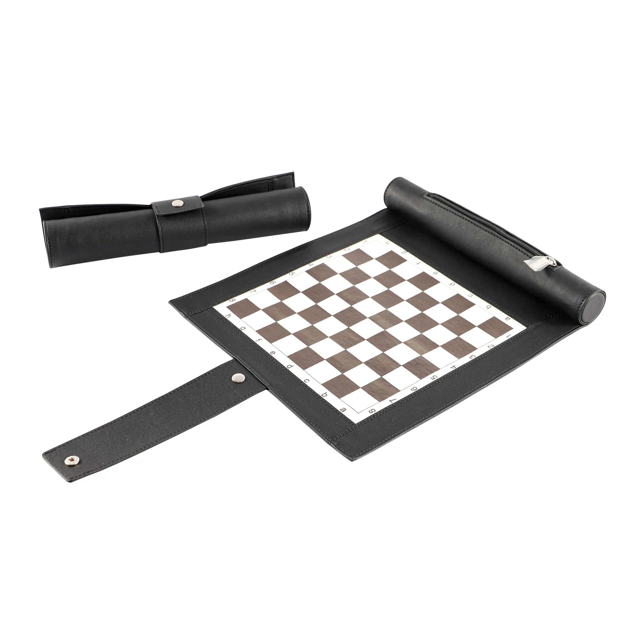 Zwart Wit Lederen Roll-Up Reisspel Schaakdammen Backgammon Schaken Internationale Schaakspel