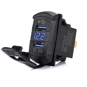 Su geçirmez DC 12V dijital voltmetre çift Led USB soket hızlı araba şarjı ile şarj portu RV tekne için