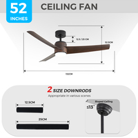 Ventilateur de plafond intelligent ESC LIGHTING avec éclairage LED, 5 vitesses, 52 pouces, avec lumière et télécommande