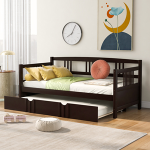 Cama nido doble de madera con cama nido extraíble, color espresso, para niños, con almacenamiento - Product Image 2