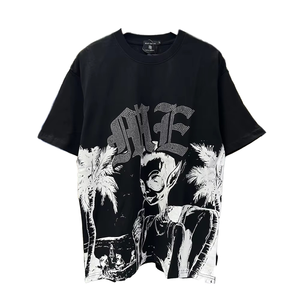 Camiseta de punto transpirable de ajuste regular, peso pesado, ecológica, estilo Hip Hop Emotion, con logo frontal de lujo, negra, para fabricantes mayoristas - Product Image 1