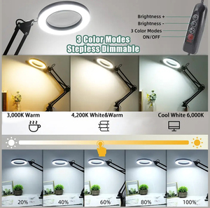Loupe OEM avec lumière 10X LED Lampes de travail Trois modes de couleur Lampe de table LED à gradation continue Lampe grossissante d'étude LED