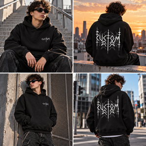 Sudadera con Capucha Negra Extra Grande para Hombre, con Estampado de Letras Reflectantes, Bolsillo Delantero, Estilo Casual Urbano - Product Image 3