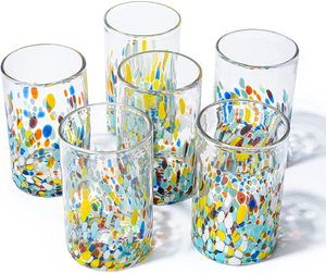 Juego de 6 16 onzas de confeti mexicano soplado a mano, diseño de <span class=keywords><strong>Carmen</strong></span> Rock, vasos de estilo minimalista con tazas de té y platillos - Product Image 1