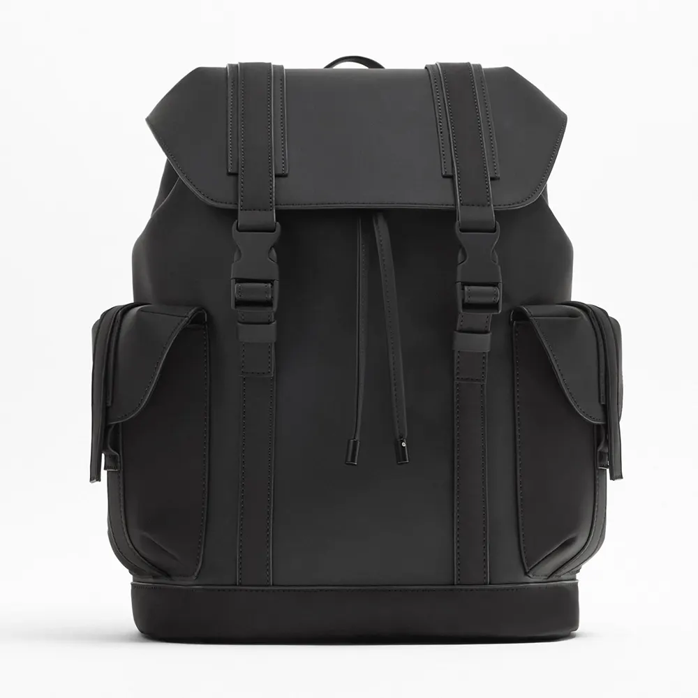 Wholesale Luxury PU Rubber Leather Black Mens Laptop Backpack School Bag Back Pack For Men