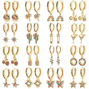 Hot Sale Gold Farbe Palm Drop Ohrringe für Frauen Mädchen bunte CZ Stein Hochzeit Ohrring weibliche Accessoires Großhandel