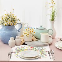 Ensemble de 4 sets de table floraux de printemps, 12x18 pouces, motifs fleurs et feuilles saisonniers, pour table à manger, intérieur, extérieur, hôtel, décoration de fête