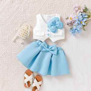 Robe décontractée pour filles Maxfree, respirante, en polyester/coton, sans manches, avec jupe courte et nœud - Product Image 6