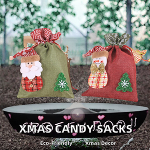 Decoraciones Navideñas para Niños, Bolsas de Yute con Cordón para Guardar Dulces y Galletas, con Diseño Festivo de Santa Claus - Product Image 2