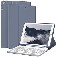 Étui clavier pour iPad 10,2 pouces avec clavier sans fil détachable, fonction veille/réveil automatique, support pour stylet, en PU, violet