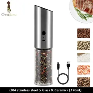 Manual Salt And Pepper Grinders CE Rohs Rechargeable USB Ceramic Burr Manual Spice Mill Gravity Electric Salt And Pepper Grinder With LED Light