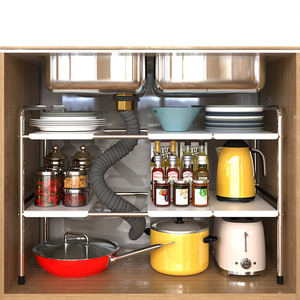 Under Sink Storage Organizer Black White Stainless Steel Cabinet Shelf Organizer Rack For Kitchen Bathroom