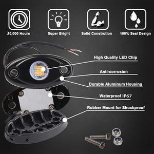 ไฟร็อคไลท์กันน้ำสีเดียว 9W 9 หลอด LED สีม่วง สีขาวบริสุทธิ์ สำหรับรถบรรทุก รถยนต์ SUV - Product Image 3
